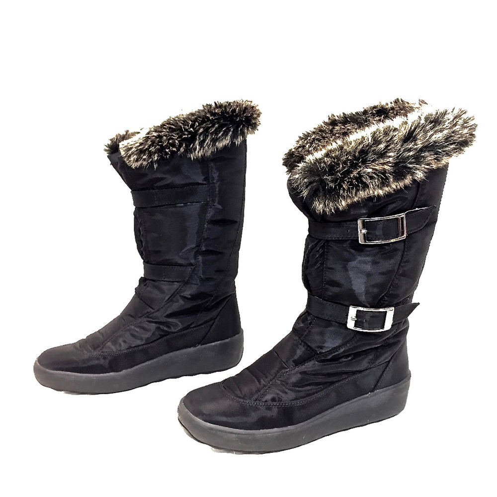 Pajar Black Nylon Winter Boots w/ Faux Fur Trim
